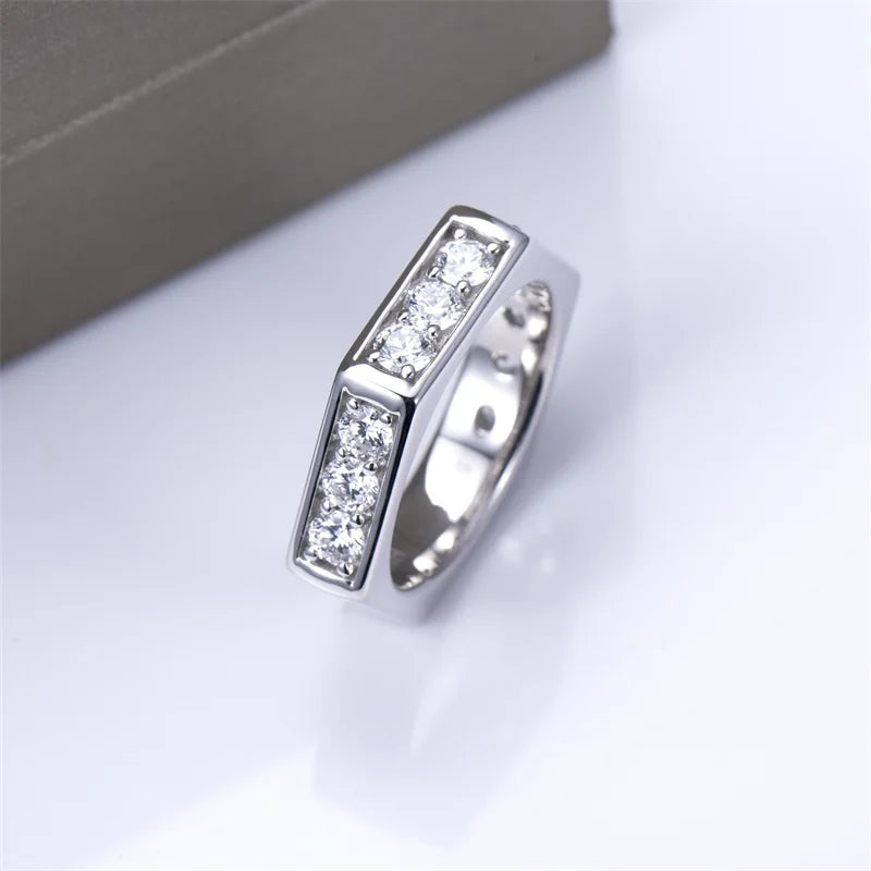 MSR-1427 925 Silver Men's Wedding Bands Round Cut Eternity Ring Lab Grown diamond Ring