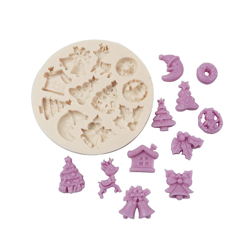 New Baking Tool Christmas House Deer Bell Snowy Snowman Flipping Sugar Silicone Cake Mold DIY Dropping Glue Pink/Grey
