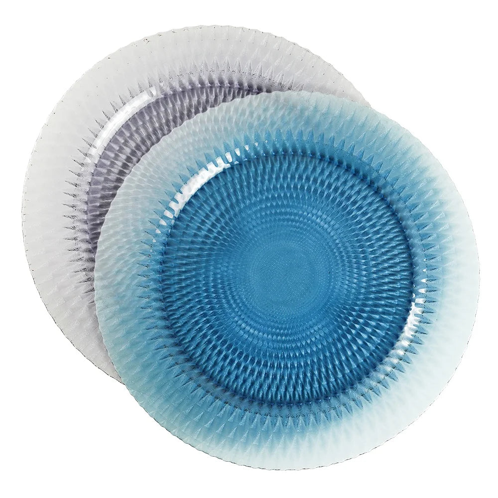 Blue Purple Round 13Inch Glass Charger Plate Underplates Decoration on Table for Wedding Event