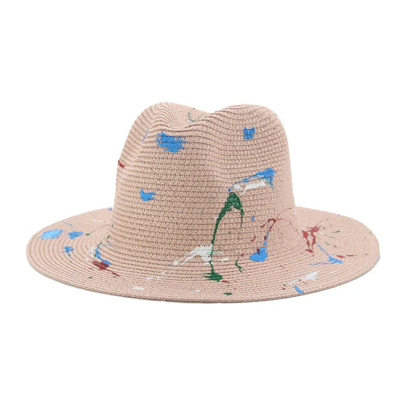 Wholesale Straw Hat Hand Doodle Admit Breathable Beach Gentleman Panama Hat Outdoor Sun Men's Visor Jazz Hat
