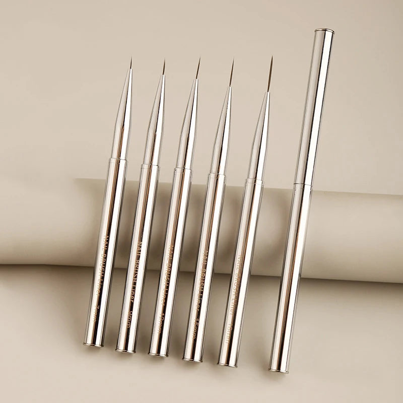 Nail Brush Sizes 7 9 12 15 18mm 5pcs Custom Nail Supplies Metal Handle Super Fine Liner Detail Nail Art Brush for Gel