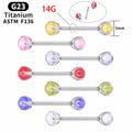 G23 F136 Titanium 14G Internal Thread Nipple Ring Barbell Gold-Plated Zircon Crystal Gem Women's Breast Piercing Body Jewelry