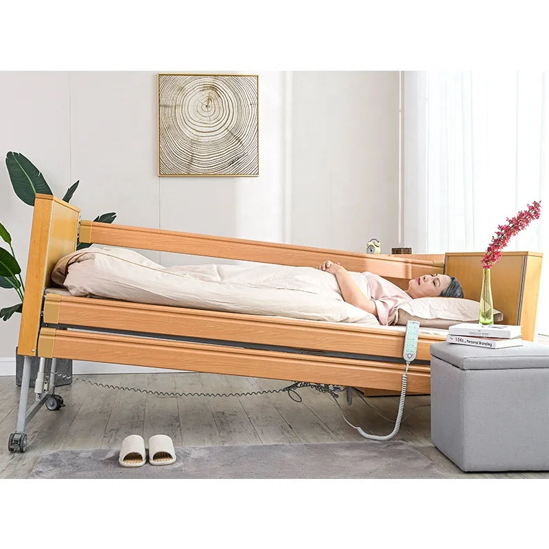 IEC60601 Nursing Home Single Bed Wood Boucle Full Size Bed Frame Electric Adjustable Home Care Bed