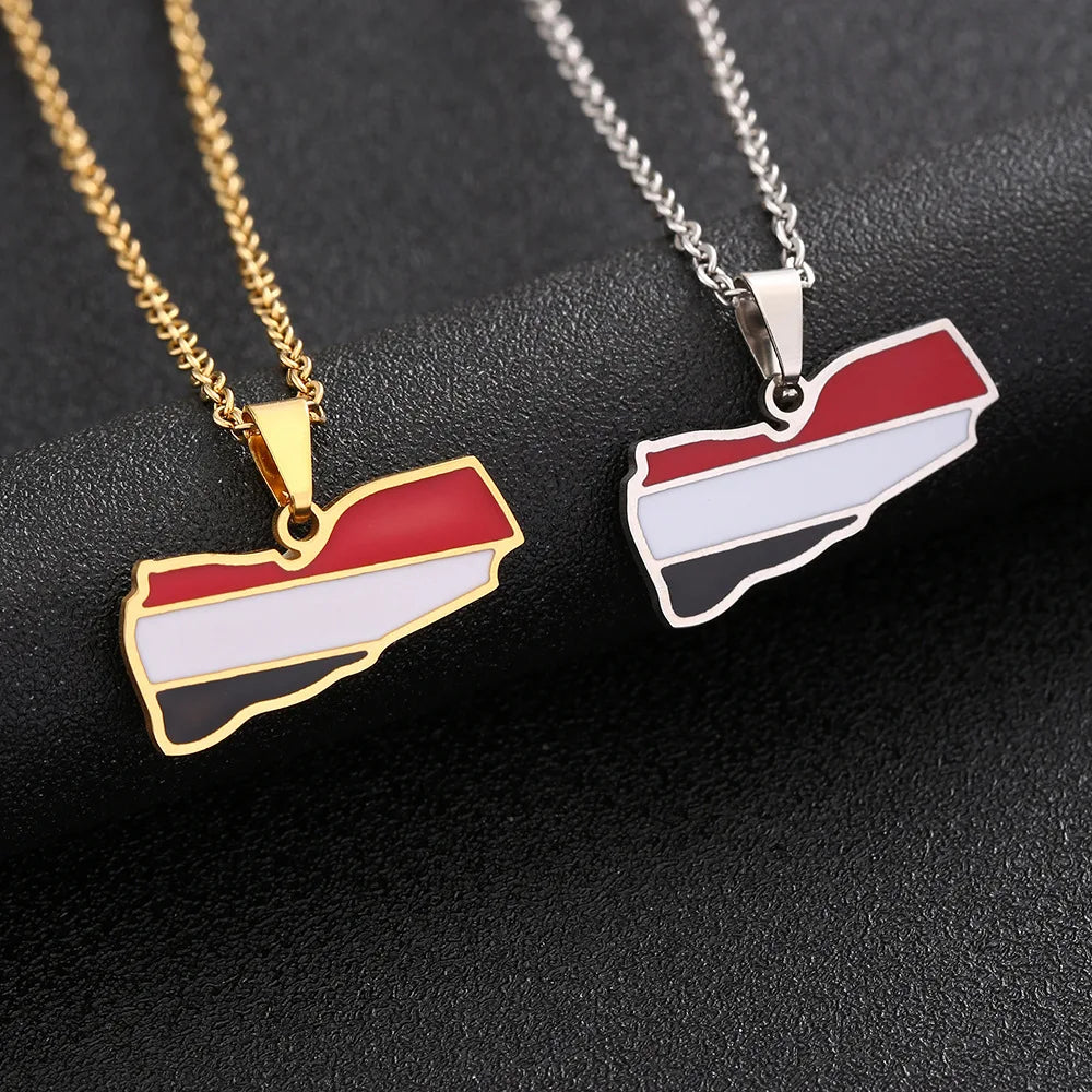 Enameled Yemen Map Chain Necklaces Stainless Steel 18K Gold Plated Enamel Yemen National Flag Map Pendant Necklace