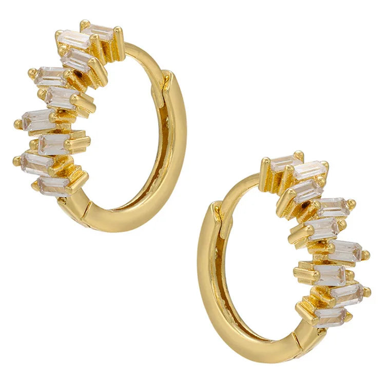 EC1791 2021Gold Plated Small Tiny Minimalist Baguette CZ Huggie Hoop Cartilage Earrings for Women