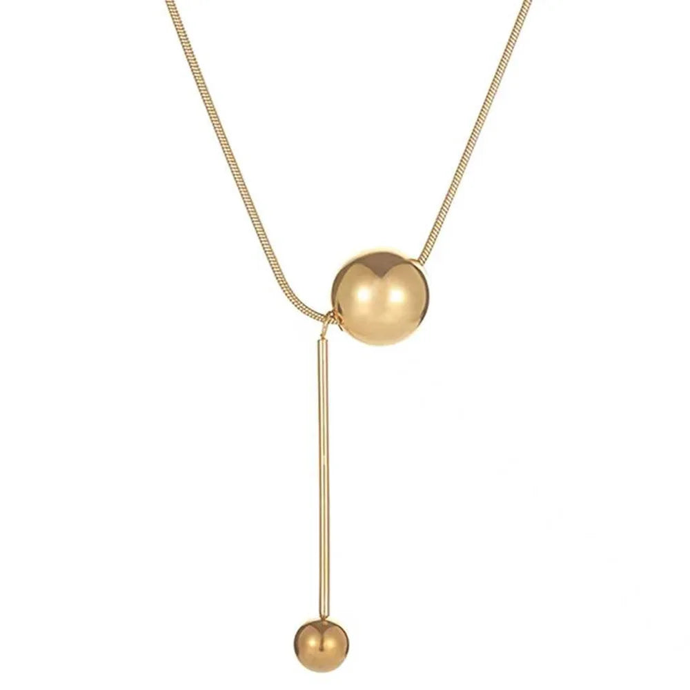 Women Fashion Jewelry Stainless Steel Drop Gold Bead Ball Necklace