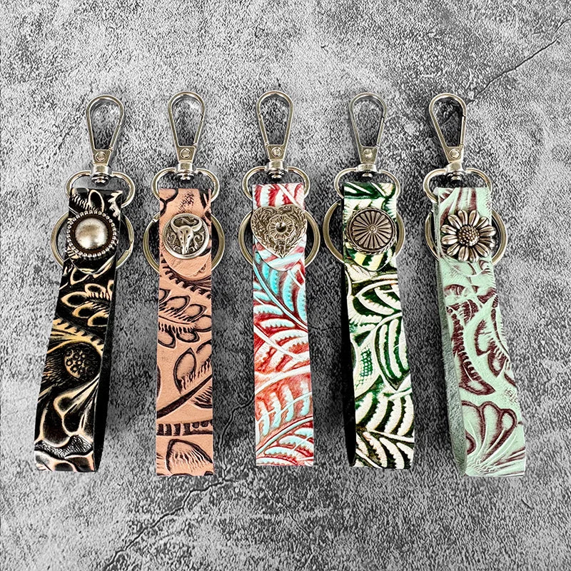 Hot Selling Leather Embosed Keychain Retro Bag Pendant Fashion Keychain Gift