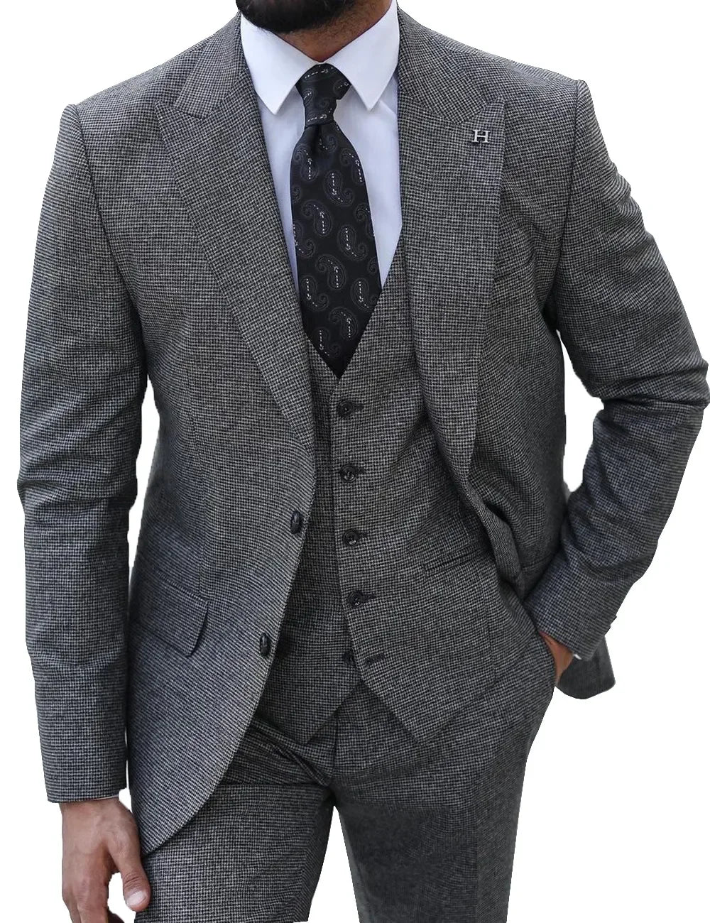 Plaid Men's Suit 3 Pieces Blazer Vest Pants Single Breasted Business Formal Wedding Groom Tailored Costume Homme