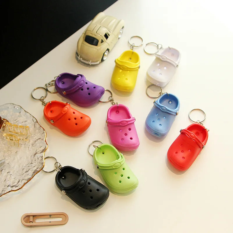 Wholesale 3D Mini  Keychain Ball-Shaped EVA Plastic Foam Beach Hole Sandal Slipper Decorative Shoe Keychain