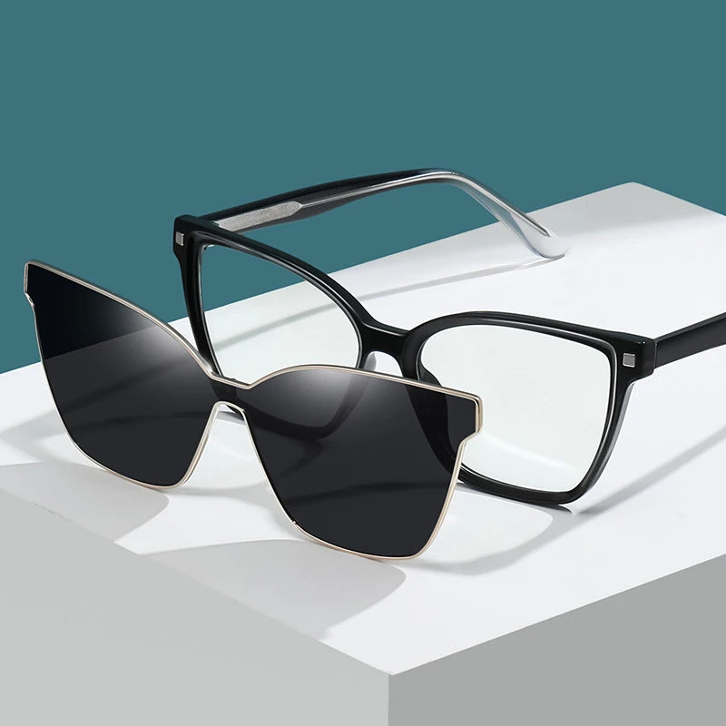 CG7802 Fashion Women Magnetic Absorption Polarized Sunglasses Women Metal Clear Anti Glare 2 in 1 Magnetic Polarized Sunglasses