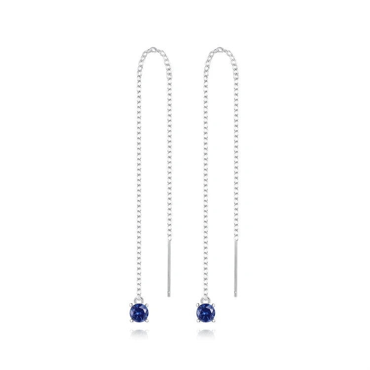 Fine Simple Jewelry 925 Sterling Silver Long Tassel Round Zircon Drop Earrings