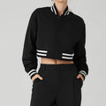 Cropped Jacket Varsity Coat Button up Jacket Striped Boxy Fit Relaxed Cropped Jacket Outwear Sweat Wear Sporty Solid Color