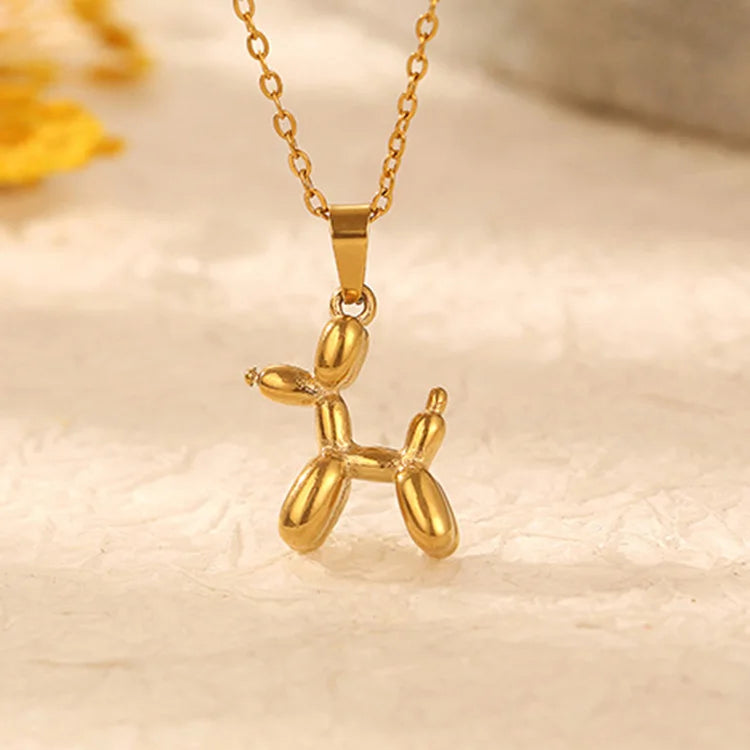 NS1285 Chic Dainty Tarnish Free 18k Gold Plated Stainless Steel Balloon Puppy Dog Temperament Necklace for Women Ladies