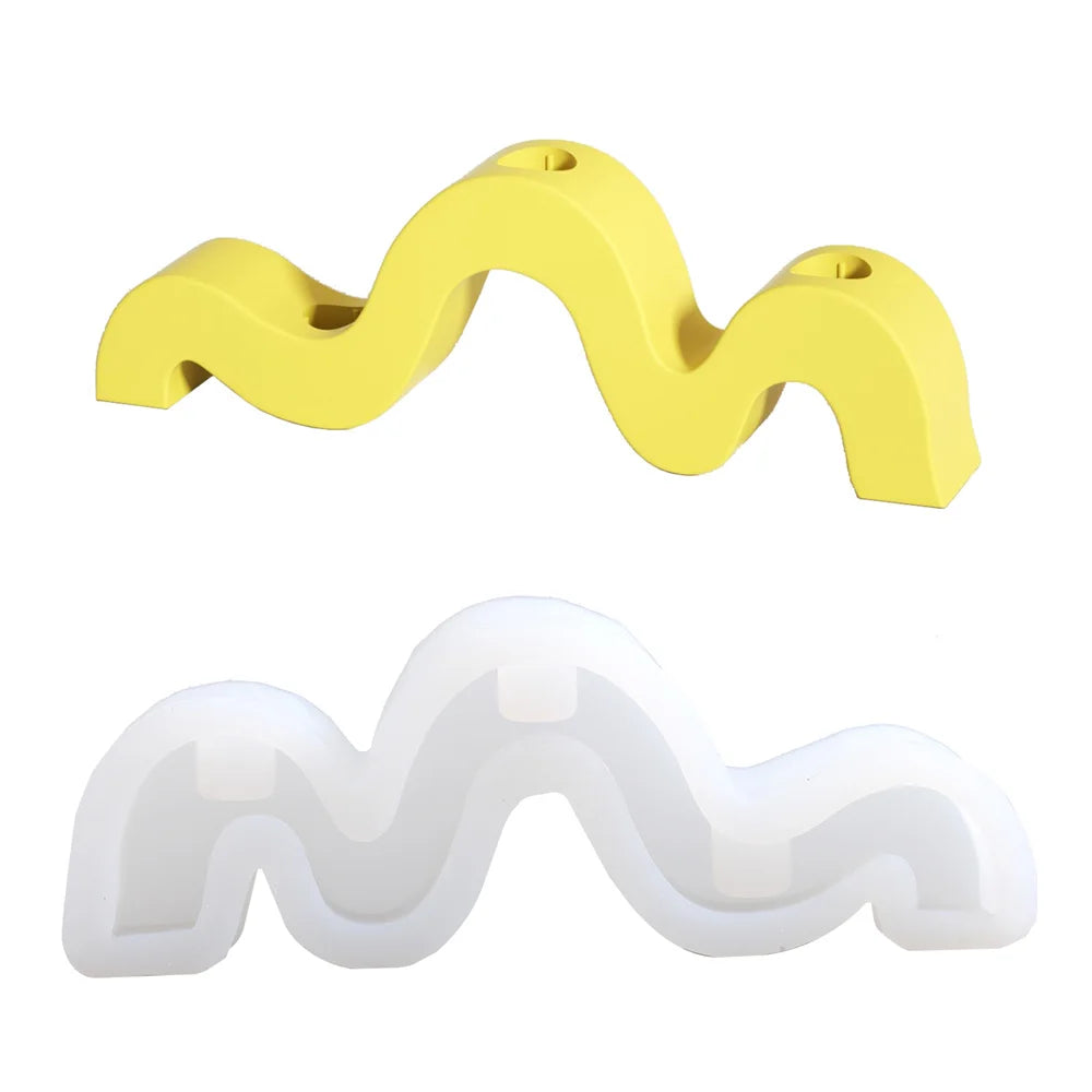 Nicole Three Holes Wave Candlestick Holder Silicone Molds Concrete Cement Home Decoration Candle Stick Holder Mould