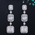 Very Shiny Square White Cubic Zirconia Topaz Silver Plated Long Dangle Drop Engagement Party Earring Jewelry for Women