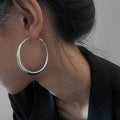 SC Hot Selling Silver Plated Glossy Earrings Thick Edge Statement Earrings Exaggerated Big Size Chunky Hoop Earrings for Women