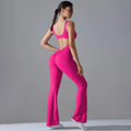 Women's Open Back Sleeveless Sports Bodysuit Breathable Yoga Jumpsuit Flare Pants Scrunch Butt Bombshell Workout Yoga Bodysuit