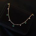 Pure 925 Sterling Silver Vintage Luxury Emerald Green Zircon Clavicle Chain Necklace for Women Girl