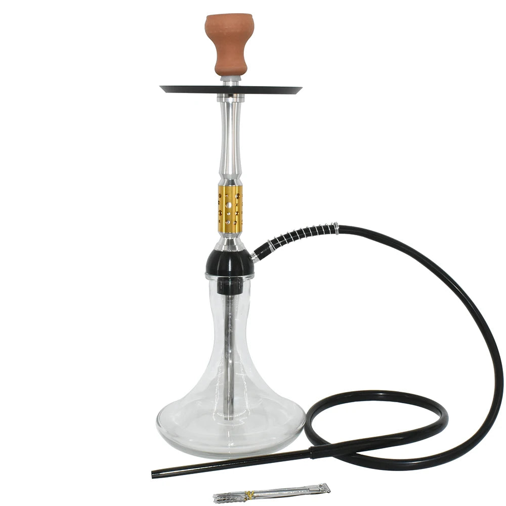 Wholesale Luxury Hookah Shisha Set New Design Aluminum Chicha Glass Bottle Frosted Technics