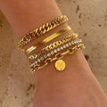 VKME 5Pcs/Set Gold Color Punk Style Cuban Chain Snake Bone Chain Tennis Chain Bracelet Set