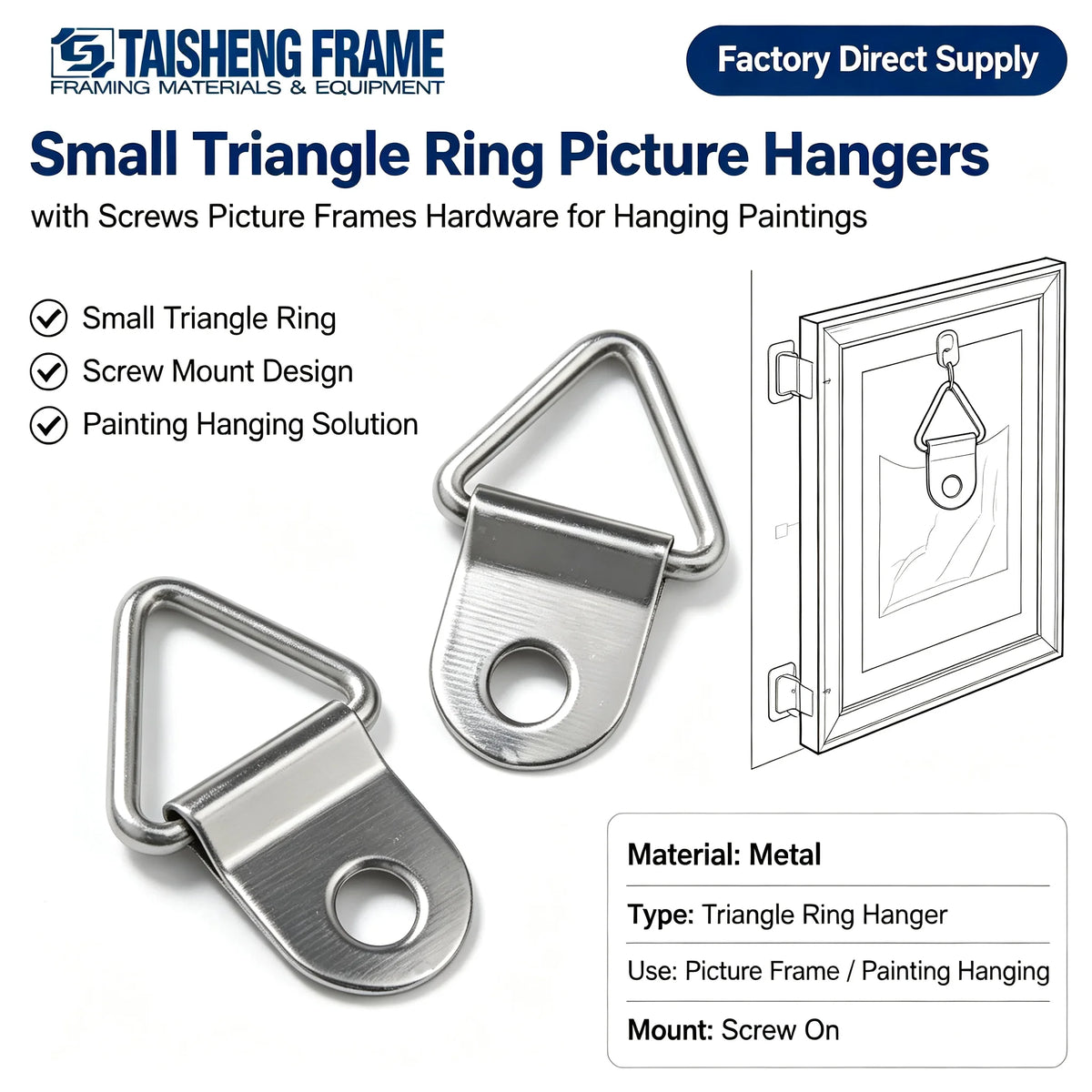 Small Triangle Ring Picture Hangers with Screws Picture Frames Hardware Picture Hang Solutions for Hanging Paintings MegaBDM