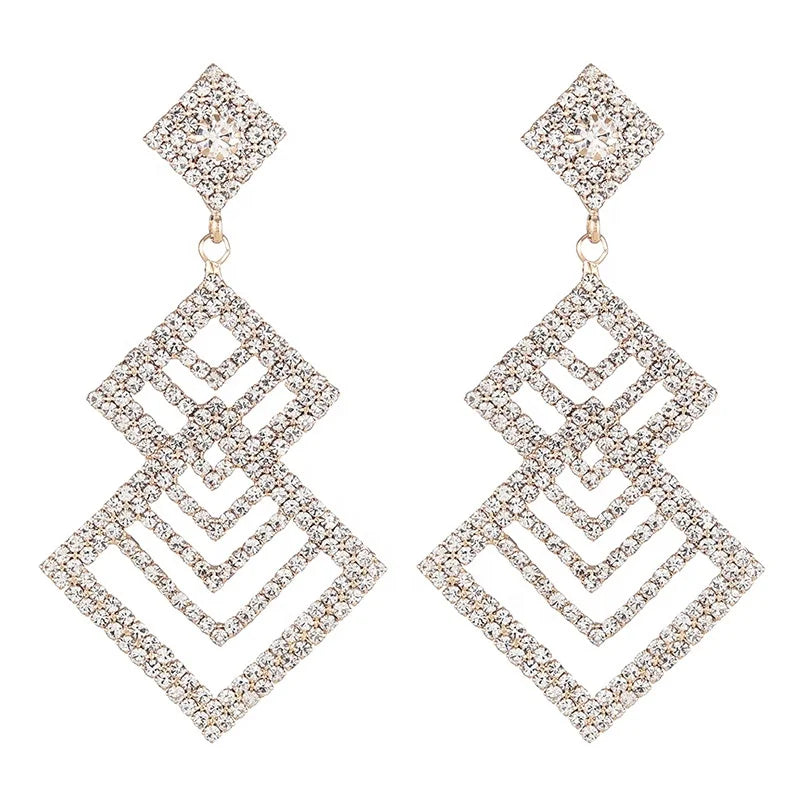 Ziming Customized Luxury Square Shape Rhinestone Earrings Fraigle Bridal Earrings Clear Crystal Rhinestone Wedding Earrings