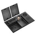 N7646XN5 Flip Cover Hidden Stepped 304 Stainless Steel Kitchen Sink With Glass Rinser