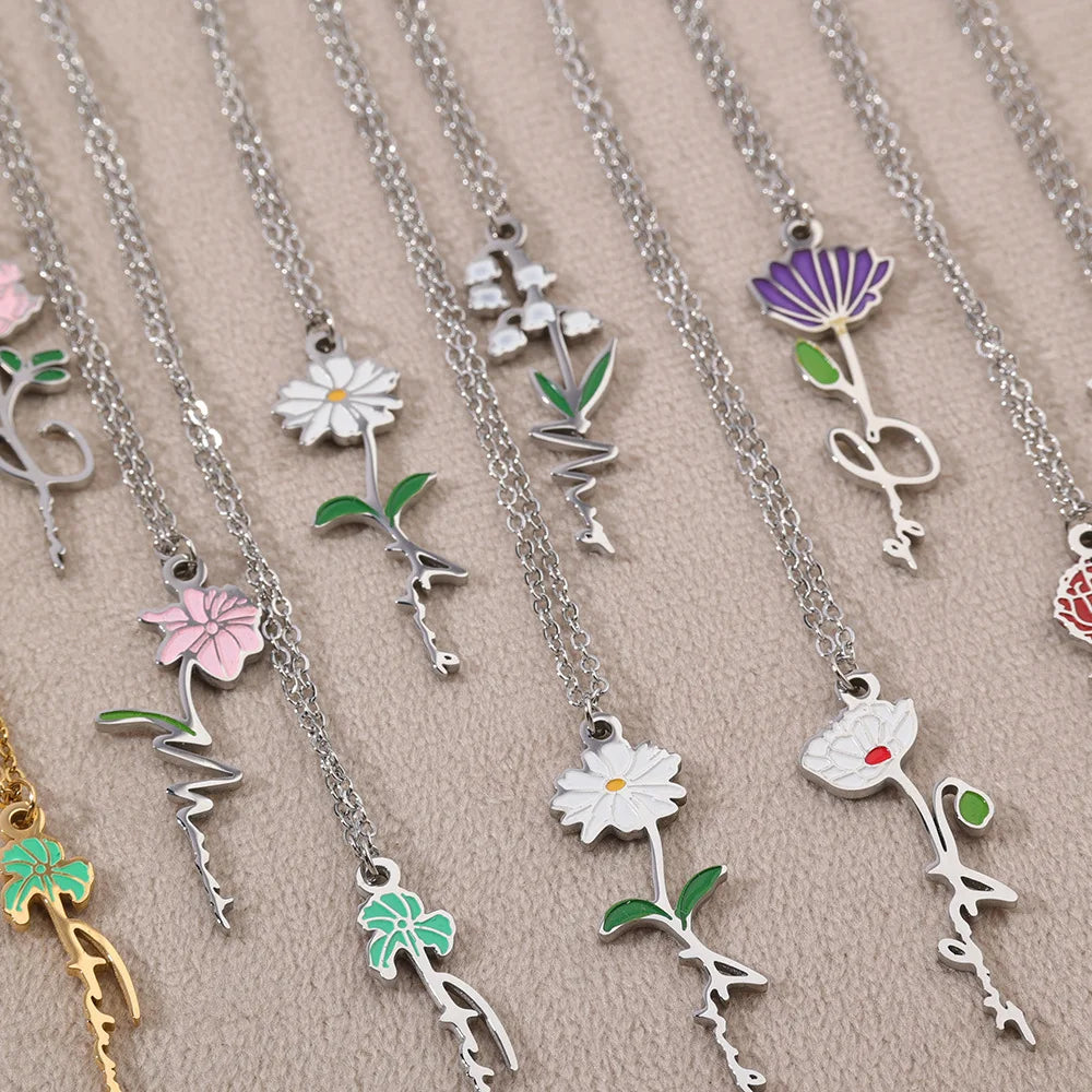 Wholesale Fashion Stainless Steel December Flower Pendant Necklace Personalized Women's 18k Gold Plated Luxury Designer Jewelry