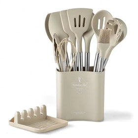 Yjwonderful Durable Stainless Steel Silicone Non-stick Cooking Utensils Tools Set with Hanging Hole and Custom Logo