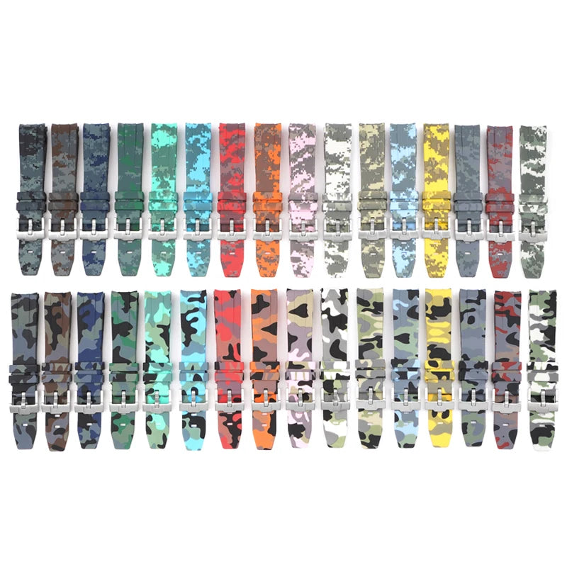 OEM Curved End Camo Watch Strap Diving Waterproof Rubber Bracelet Accessories 20mm Watch Bands for Moonswatch