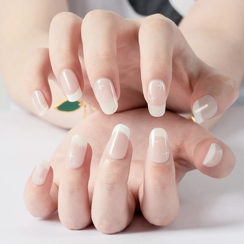 Black and White Elegant French Nail Dressing Semi Cured Strips Tips Gel Polish Nail Wraps OEM Plastic 2D/3D Gel Nail Stickers