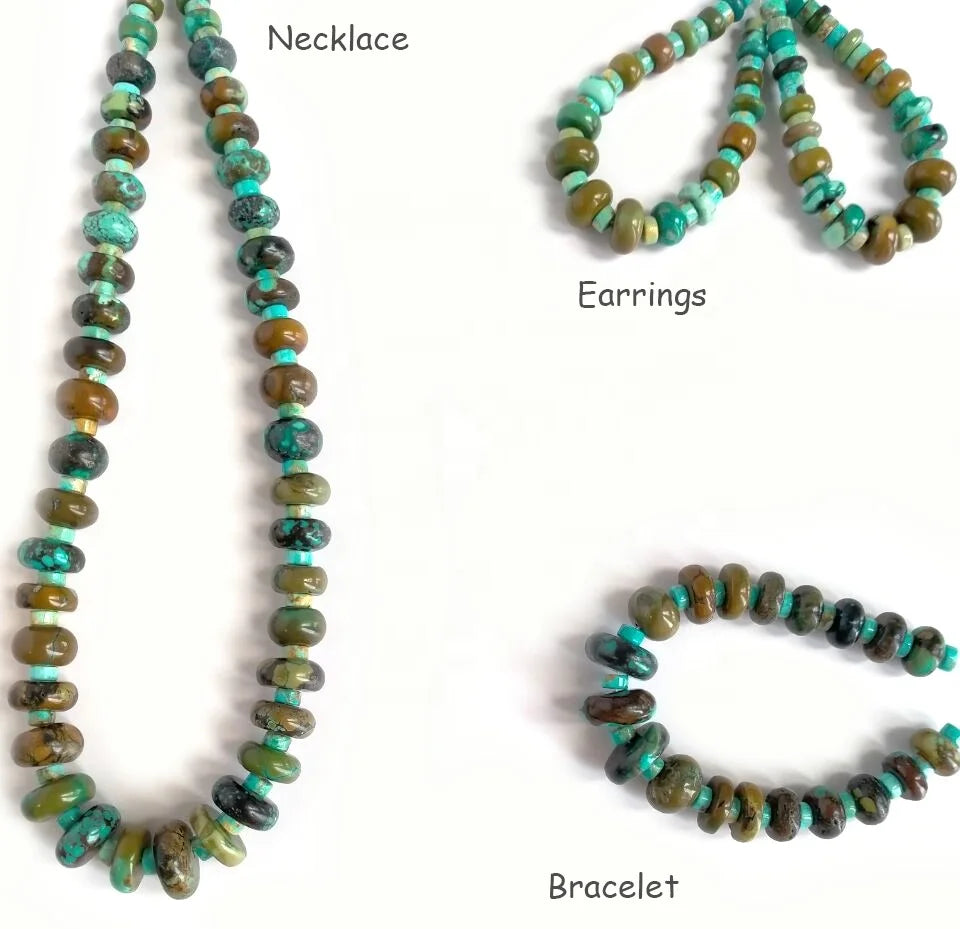 Graduated Rondelle Natural Turquoise & sterling Silver Necklace 16'' Long