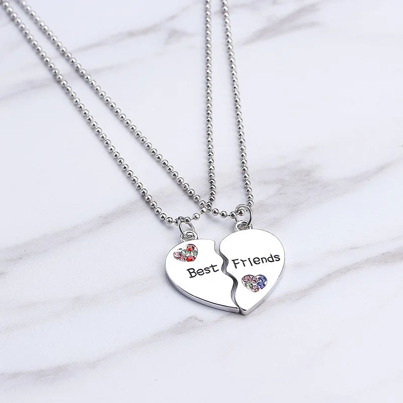 Best Friend Forever Broken Heart Necklace Matching Heart Pendant Necklace Inlaid Colorful Zircon BFF Necklace for Women Men