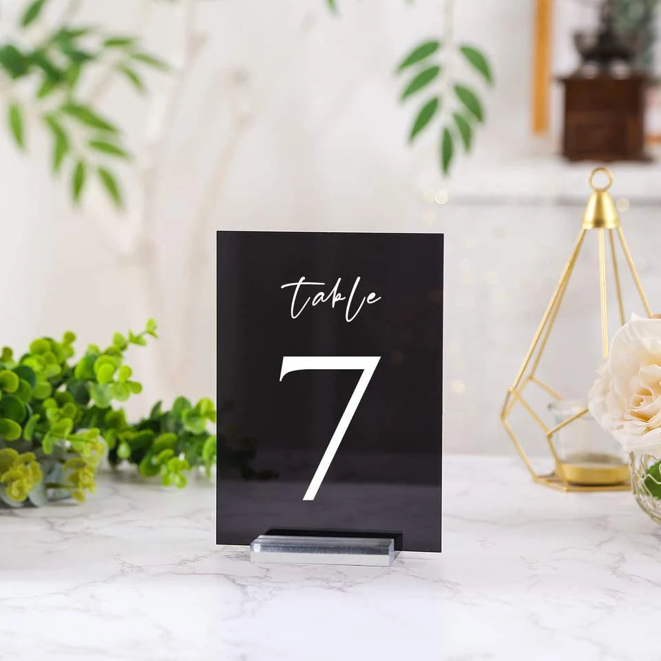 5x7Inch Clear Blank Black Acrylic Sign Table Number Signs Wedding Party & Dinner With Base