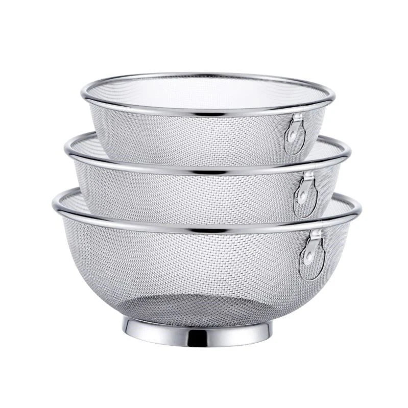 Hot Selling 304 Stainless Steel Kitchen Food Strainer Basket Fine Mesh Colander Bowl Durable Metal Colander