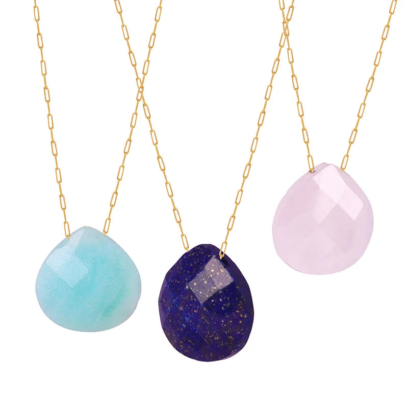 Elegant Personality Fashion Trendy Natural Stone Stainless Steel Gold Plated Pendant Necklace
