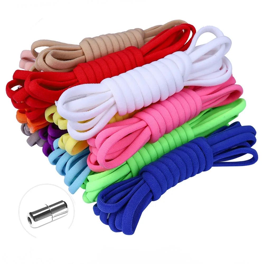 No Tie Shoelaces Round Elastic Shoe Laces for Kids and Adult Sneakers Shoelaces Quick Easy Lock Shoelaces Metal Capsule Buckle