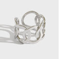 Simple Luxury Design S925 Sterling Silver Wide Hollow Cuban Link Chain Ring for Women Fine Jewelry