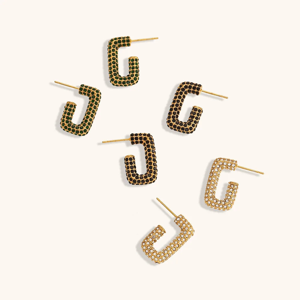 Fashion Jewelry Trendy Hot Selling 18K Gold Plated Tarnish Free Micro Pave CZ Rectangle Shape Hoop Earrings
