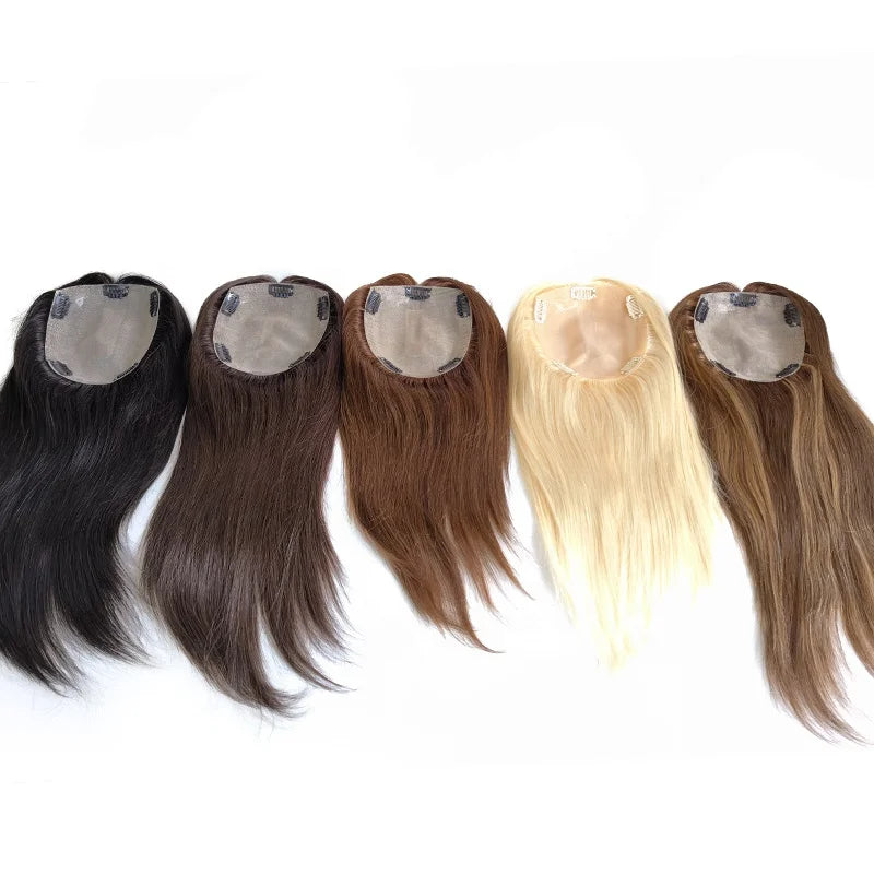 Best Silk Top Thin Skin Injected PU Poly Coating Base Clip System Real Human Hair Topper Pieces for White Women Thinning Hair