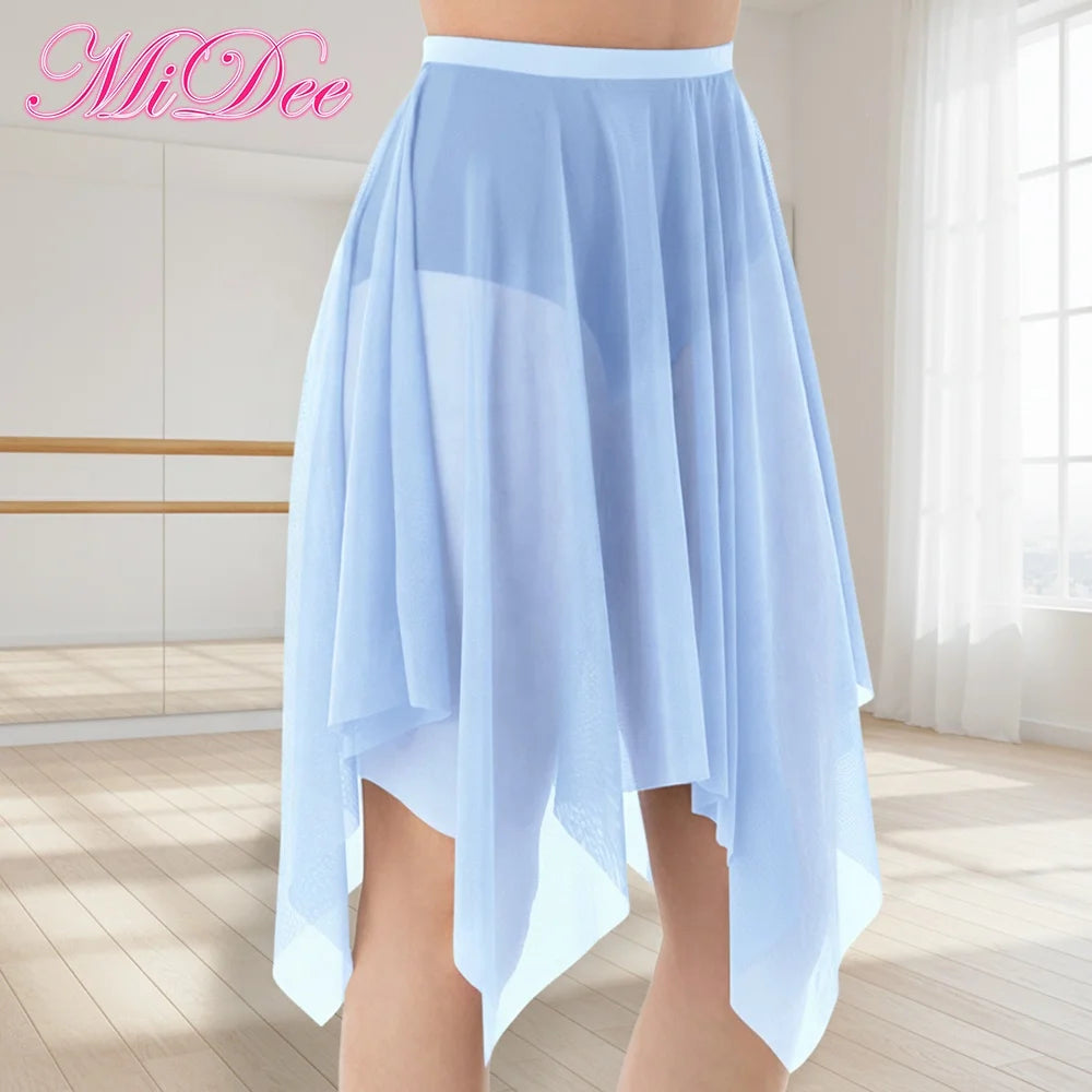 MiDee Handkerchief Hem Ballet Dance Skirt for Women Adults Elastic Waist Without Briefs for Stage Performance & Studio Training