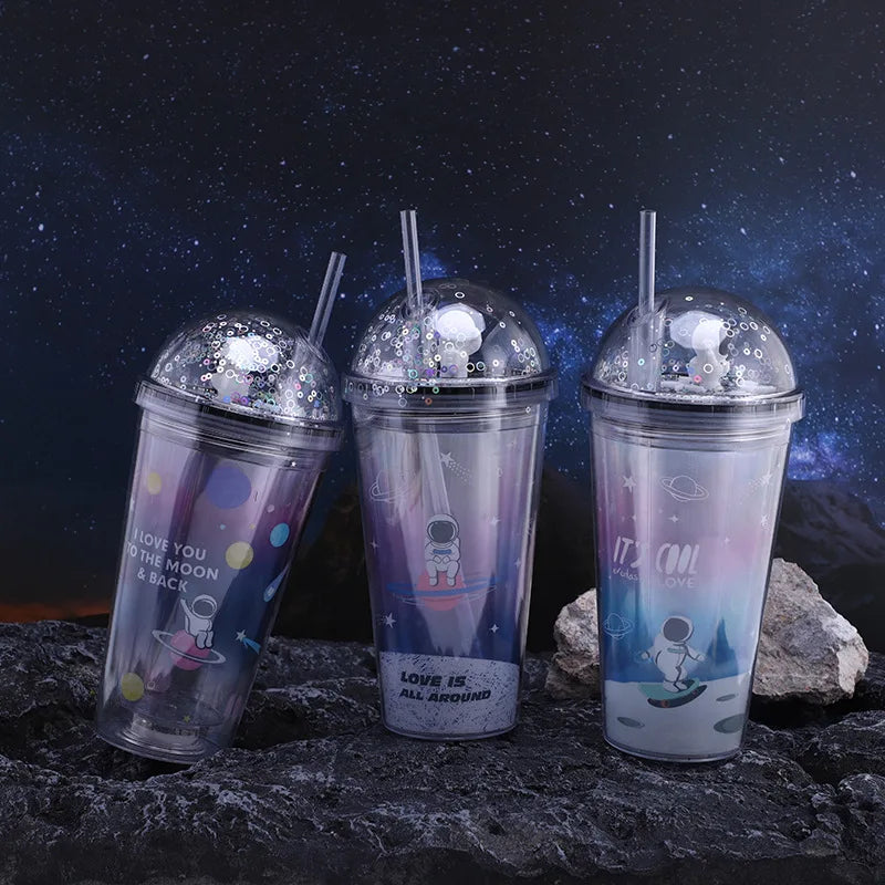Custom 15oz Plastic Tumbler Cups Wholesale Double Wall Acrylic Drinking Water Tumblers with Domed Lid and Straw