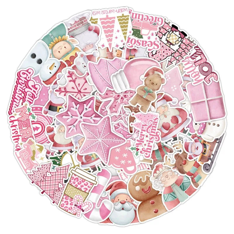 Hot Sale Vinyl Waterproof Pink Christmas Stickers for Water Bottle Laptop Phone Luggage Scrapbook