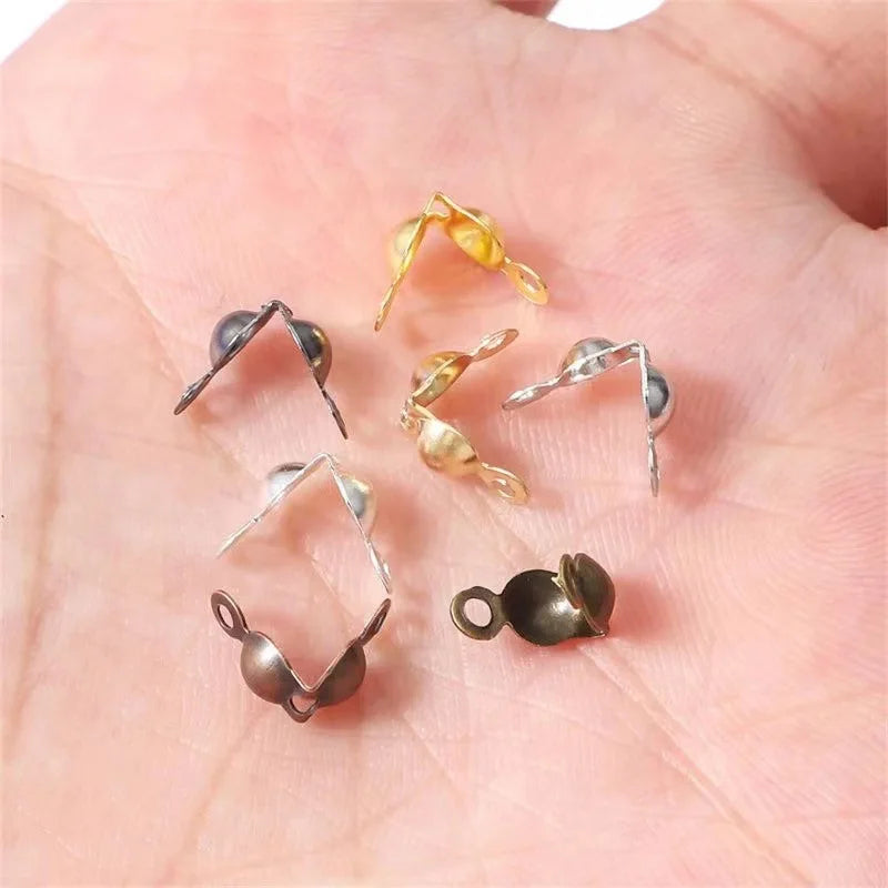 Ball Chain Crimp End Connector Bead Tips Calotte Ends Clamshell Knot Cover for Jewelry Making Bracelet Necklace