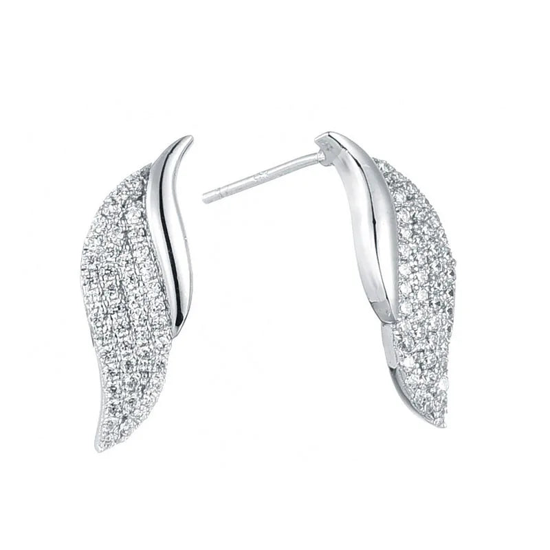 New Trendy 925 Sterling Silver Wing Stud Earrings Dainty Diamond Ear Jewelry Gold Featuring Zircon for Wedding Party Great Gift