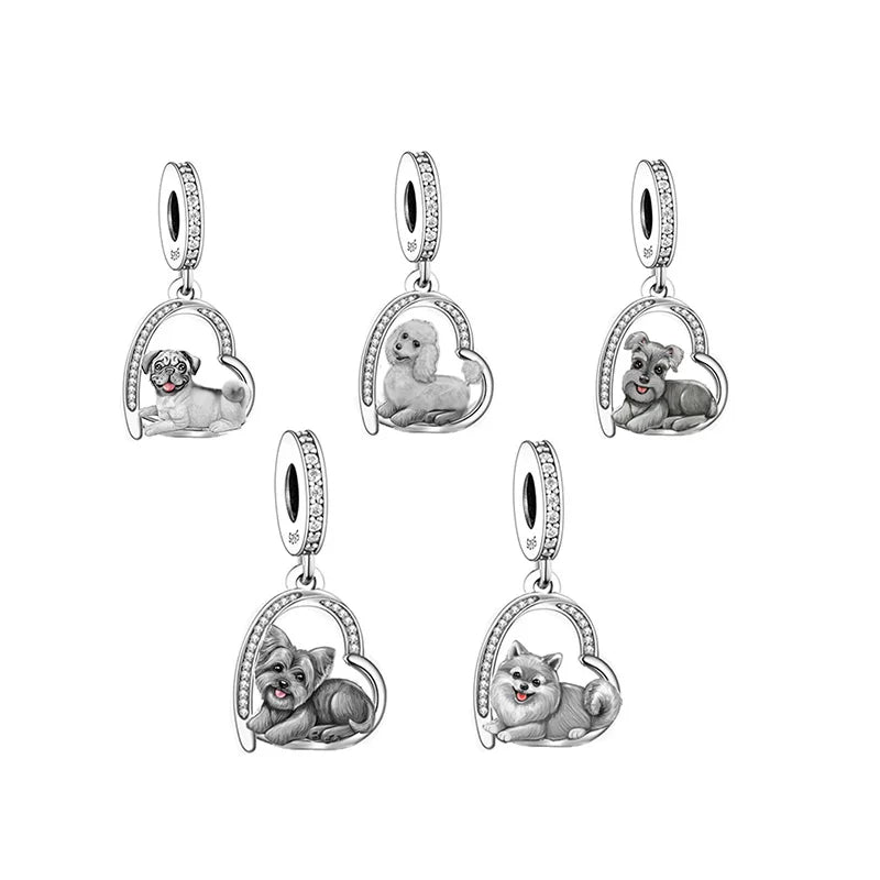 Fit Original Brand Charm Bracelet for Women Jewelry Making 925 Sterling Silver Poodle Pug Schnauzer Chihuahua Dog Bead Charm