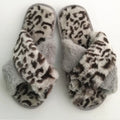 2024 New Trendy Leopard Cross Strap Flat Fur Sandals for Ladies Soft and Warm Outdoor Indoor for Slippers Wholesale Price MegaBDM