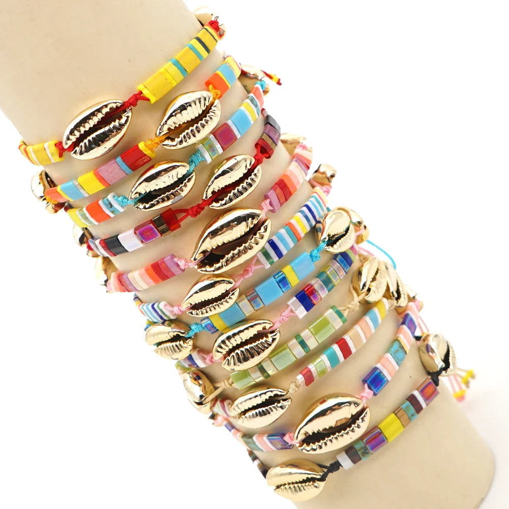 Go2BoHo Adjustable Women's Bracelet Miyuki Tila Beads with Gold Plating Natural Shell Embellished Bohemian Fashion Jewelry