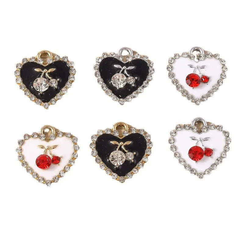 Black White Cherry Love Pendant Accessories Gem Cherry Bracelet DIY Enamel Charms for Bracelet Necklace