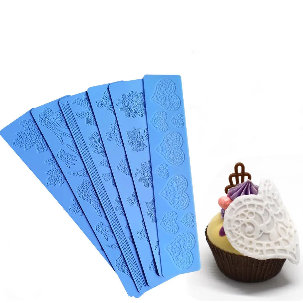 Saffron Lace Mats Silicone Molds Heart Cupcake Bow Tie Maple Leaves Rose Silicon Lace Mat Fondant Mold for Cakes Dessert